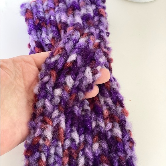 Hat Headband Earwarmer Handmade Purple Red Lavender Knit Ponytail Hat - Picture 6 of 14